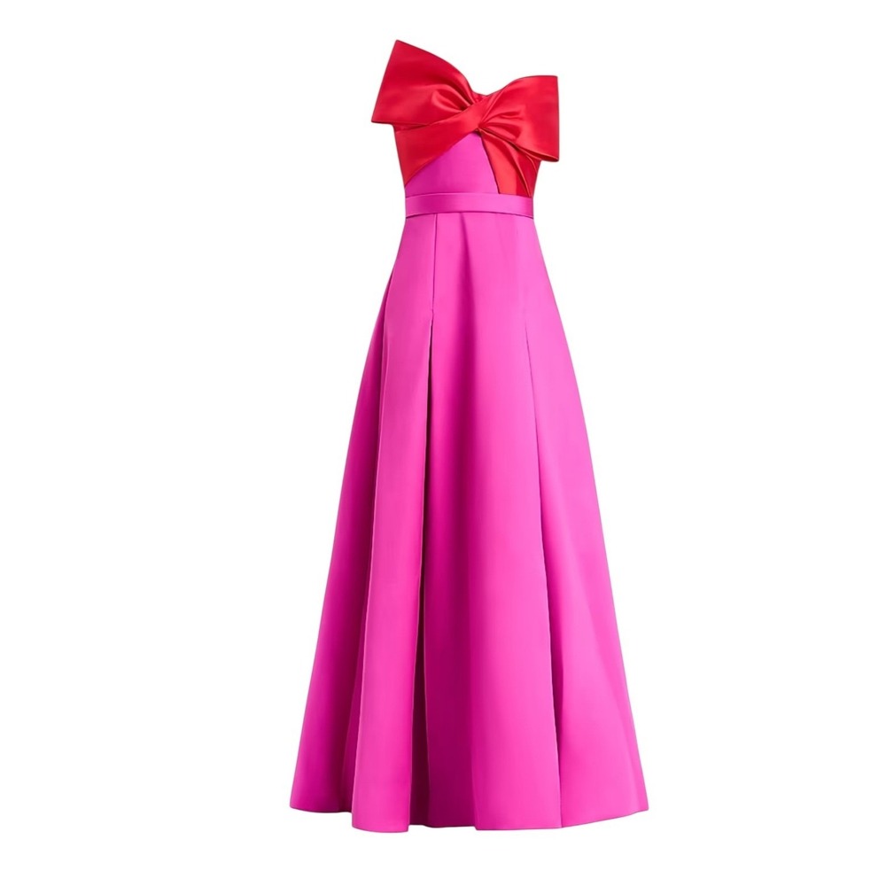 Zac‎ Posen Women's Colorblocked bow mikado gown Pink Red Strapless Dress 6